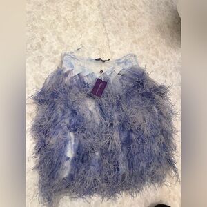 NWT $2490 Ralph Lauren purple label blue feather skirt